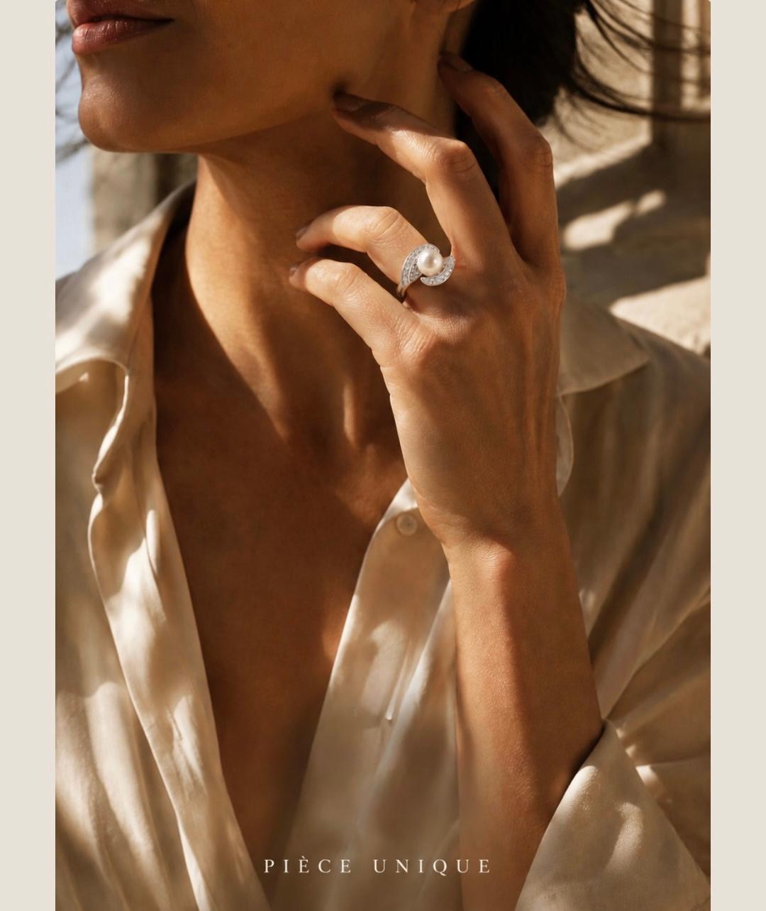 Bague en Argent avec Perle de Culture et Oxydes - Pièce Unique