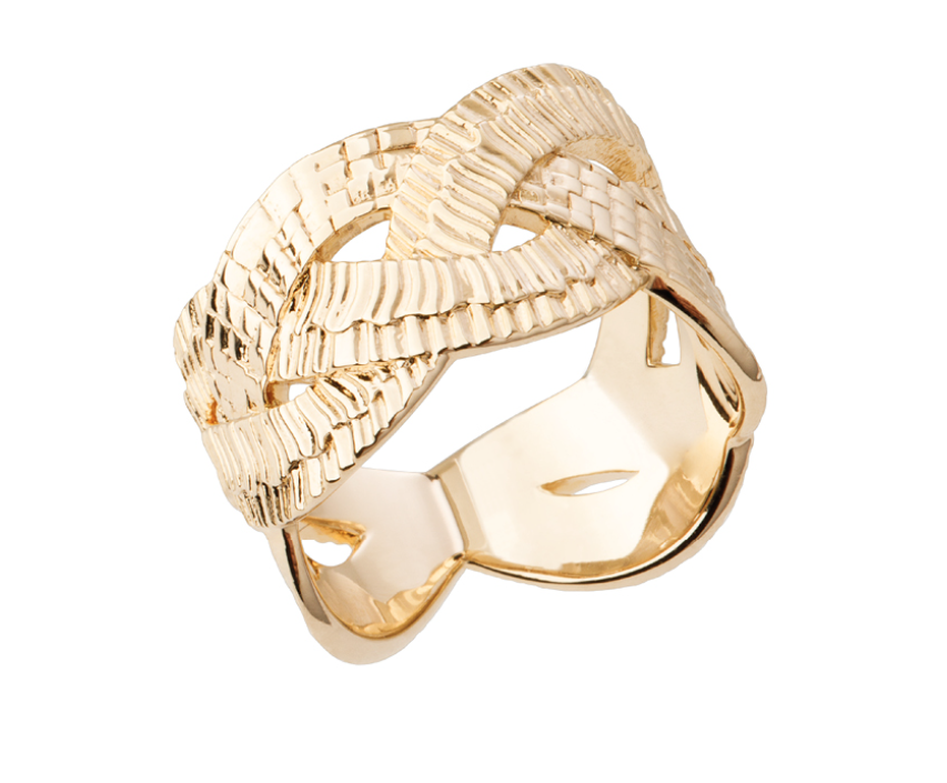 BAGUE PLAQUÉ OR - ENTRELACÉE ET TEXTURÉE - LARGE