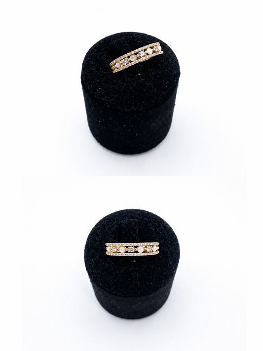 Bague en Plaqué Or, Oxydes de Zirconium et perles de nacre
