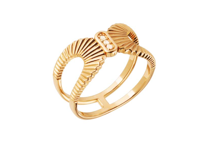 BAGUE PLAQUÉ OR ET 3 OXYDES - STRIÉE