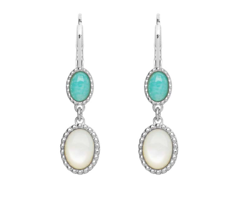 BOUCLES D'OREILLES ARGENT - AMAZONITE ET NACRE