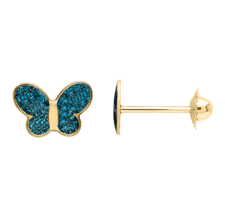 BOUCLES D'OREILLES OR 9 CARATS - ENFANT - PAPILLON TURQUOISE