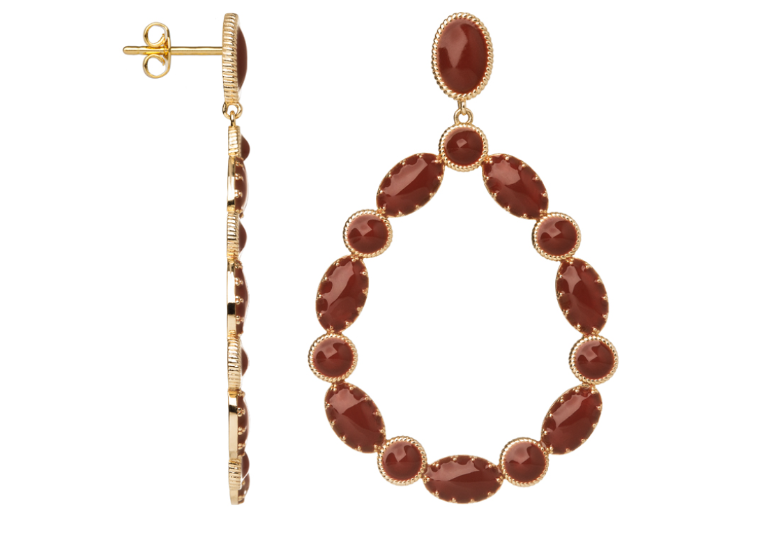 BOUCLES D'OREILLES PENDANTES PLAQUÉ OR - LAQUE BORDEAUX