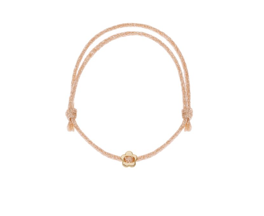 BRACELET ENFANT - LACET ROSE CLAIRE - PENDENTIF PLAQUÉ OR - FLEUR