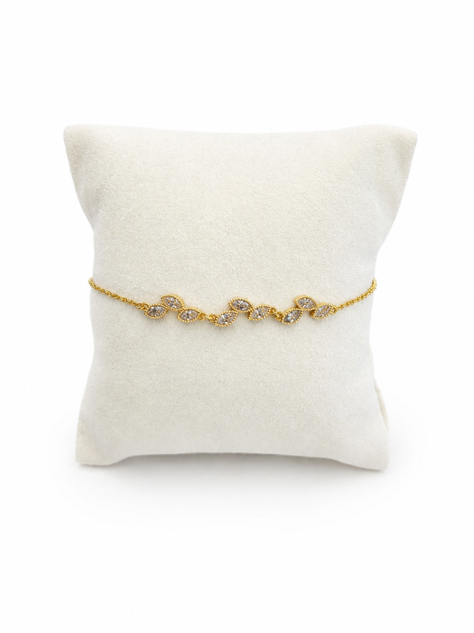 Bracelet Plaqué Or et Oxydes de Zirconium Motif Feuilles