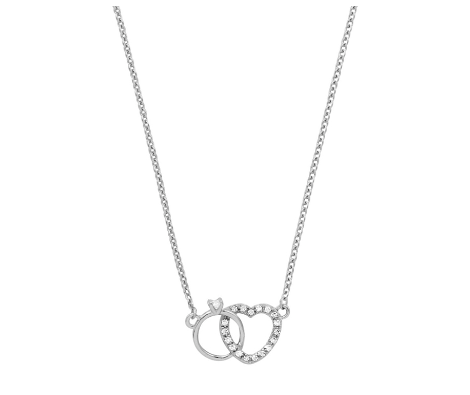 COLLIER ARGENT - ANNEAU SOLITAIRE ET COEUR OXYDES