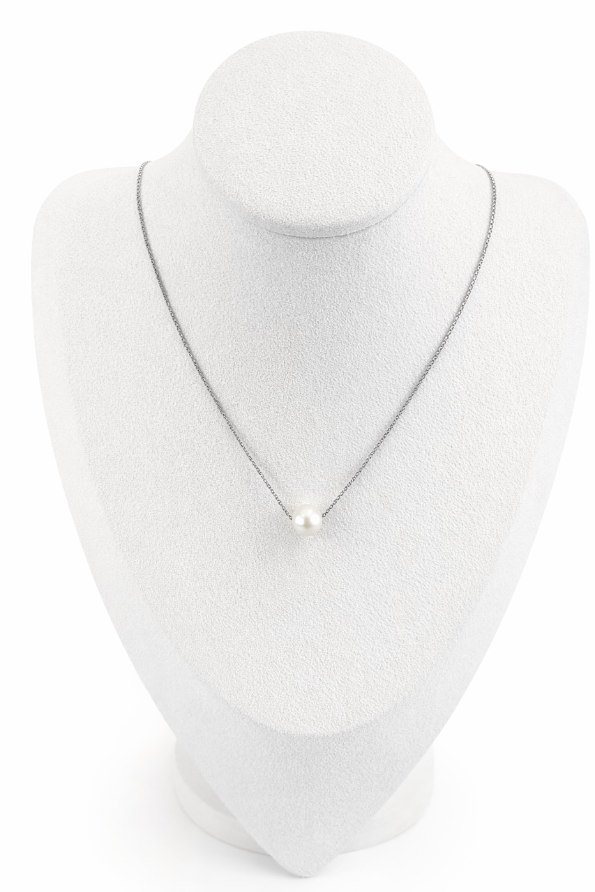 Collier en Or Gris 18 Carats avec Perle de Culture