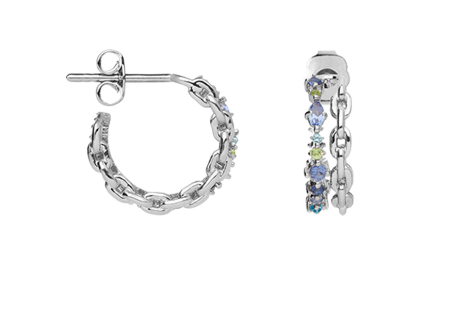 BOUCLES D'OREILLES ARGENT - CREOLES - OXYDES BLEU ET VERT