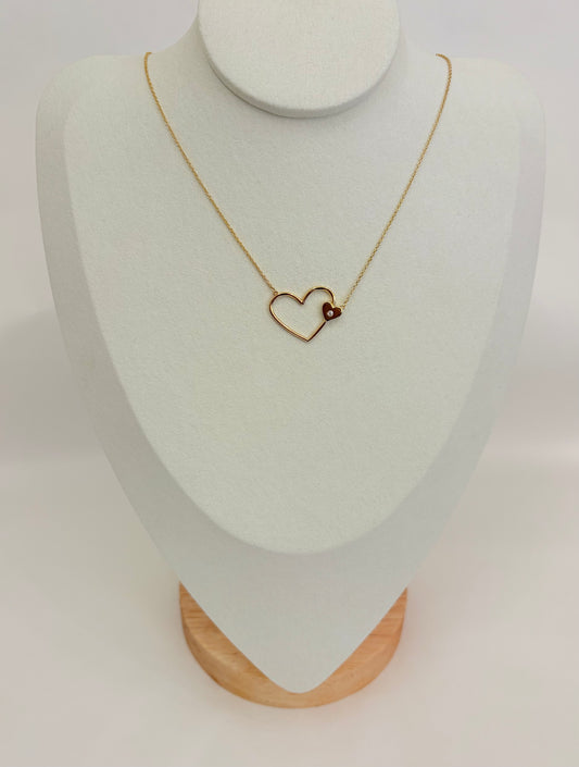 COLLIER PLAQUÉ OR DOUBLE COEUR ET OXYDE