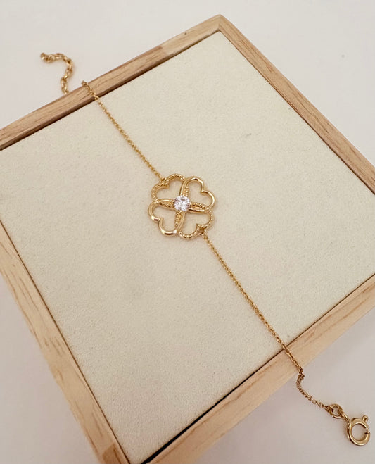 BRACELET TREFLE PLAQUÉ OR ET OXYDE