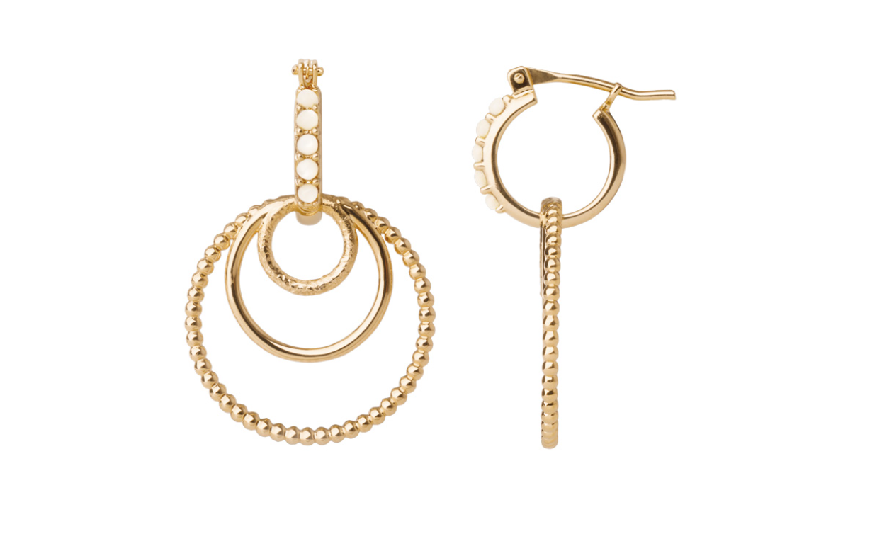 BOUCLES D'OREILLES CREOLES PENDANTES ET PERLES DE NACRE