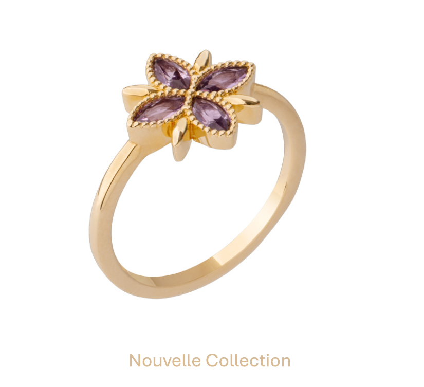 BAGUE PLAQUÉ OR - FLEUR - OXYDES VIOLET
