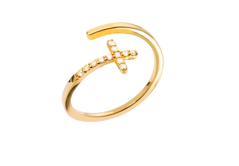 BAGUE PLAQUÉ OR ET OXYDES - CROIX