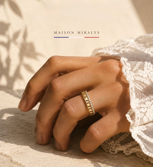 Bague en Plaqué Or et Oxydes - Style chaîne