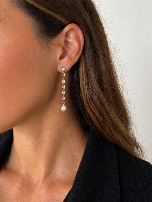 Boucles d'oreilles Plaqué or avec Oxydes et Perle de Culture - Pièce Unique