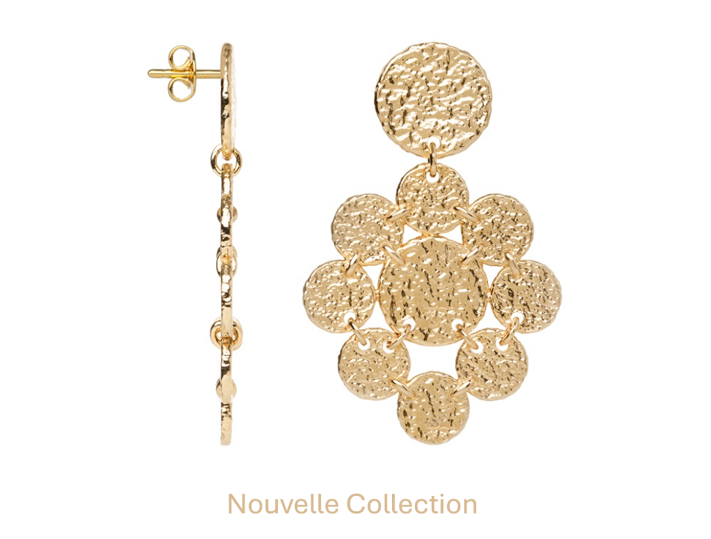 BOUCLES D'OREILLES PLAQUÉ OR - DISQUES MARTELÉS
