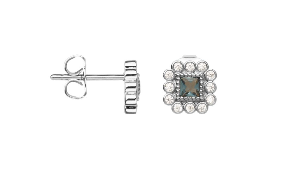 Boucles d'Oreilles Puces en Argent et Oxydes Blanc et Bleu