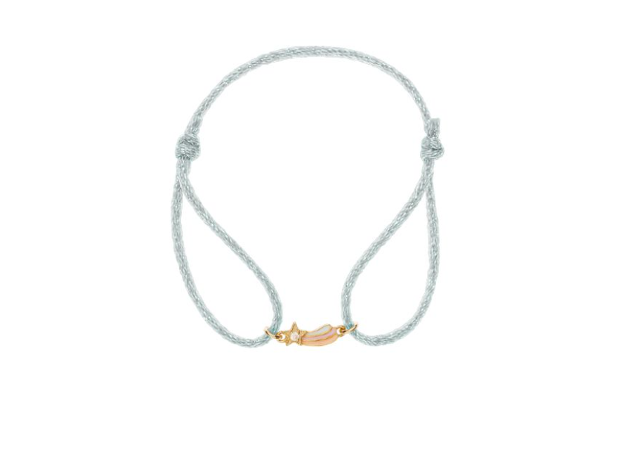 BRACELET ENFANT - LACET BLEU CIEL - PENDENTIF ETOILE FILANTE LAQUE ROSE