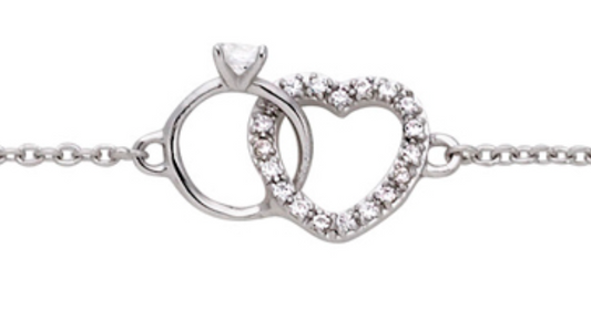 BRACELET ARGENT ET OXYDES - COEUR ET SOLITAIRE