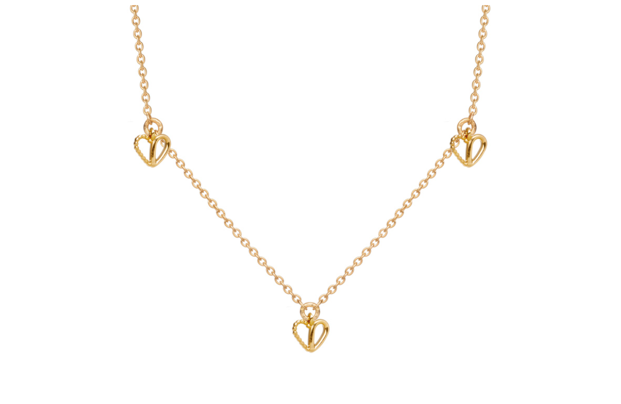 COLLIER PLAQUÉ OR 3 PENDENTIFS COEURS