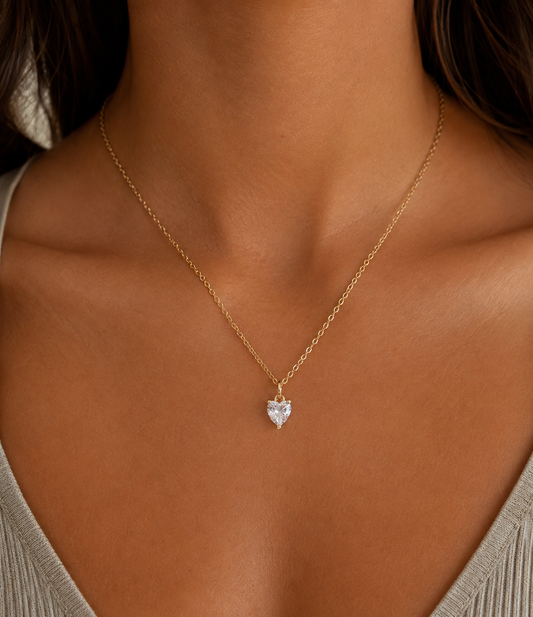 Collier en Plaqué Or et Oxyde de Zirconium Coeur