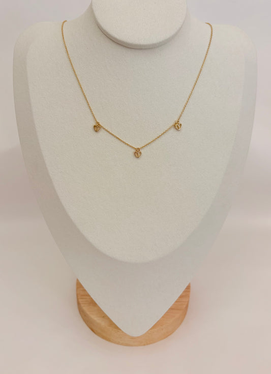 COLLIER PLAQUÉ OR 3 PENDENTIFS COEURS