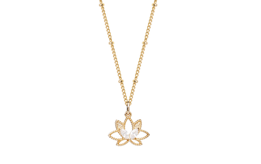 COLLIER PLAQUÉ OR LOTUS ET OXYDE