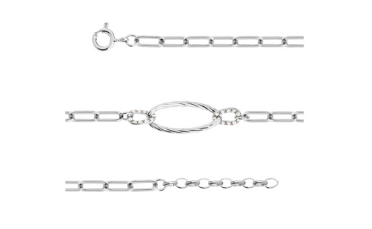 BRACELET ARGENT ET OXYDES - MAILLES OVALES