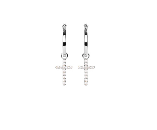 BOUCLES D'OREILLES ARGENT - CREOLES - CROIX