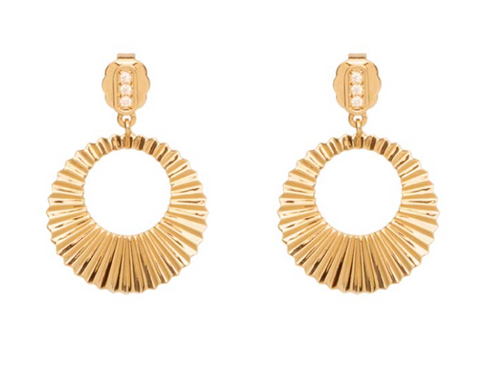 BOUCLES D'OREILLES PLAQUÉ OR PENDANTES CERCLES TEXTURÉ ET OXYDES
