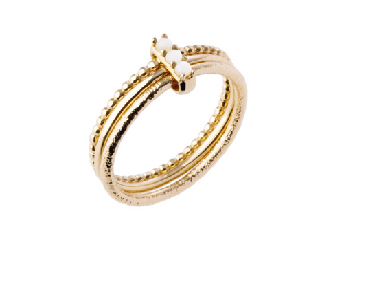 BAGUE PLAQUÉ OR ET PERLES DE NACRE - 3 ANNEAUX