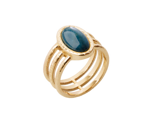 BAGUE PLAQUÉ OR - APATITE BLEU