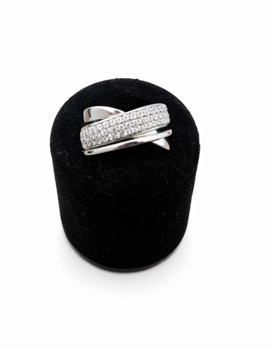 BAGUE ARGENT CROISÉE - OXYDES DE ZIRCONIUM - PIECE UNIQUE