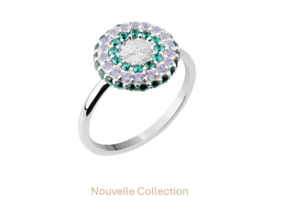 BAGUE ARGENT - CERCLE OXYDES VERT ET BLANC
