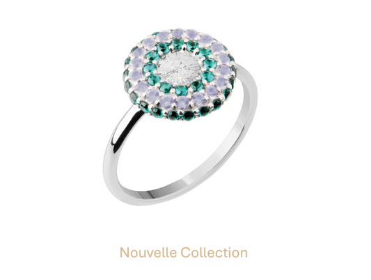 BAGUE ARGENT - CERCLE OXYDES VERT ET BLANC