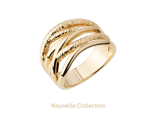 BAGUE PLAQUÉ OR - LIGNE ENTRELACÉE ET TEXTURÉE