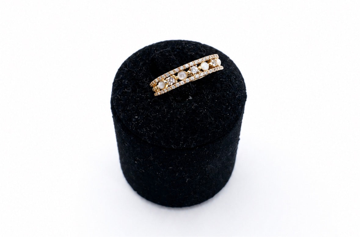 Bague en Plaqué Or, Oxydes de Zirconium et perles de nacre