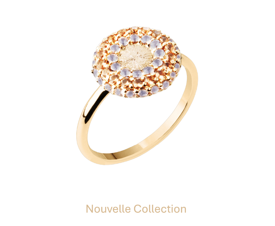BAGUE PLAQUÉ OR - CERCLES ORNÉ OXYDES ROSE ET BLANC