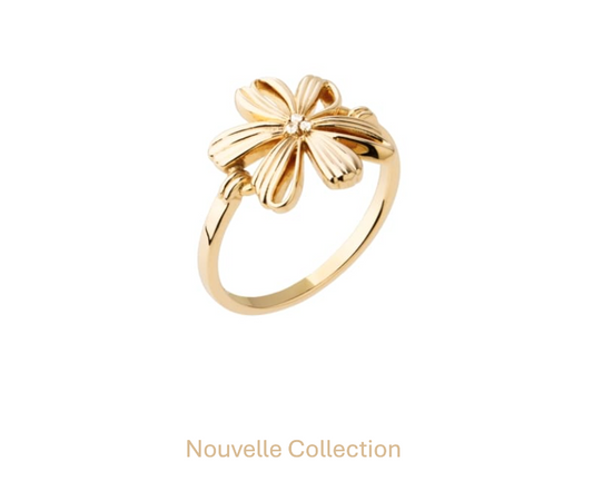 BAGUE PLAQUÉ OR - PIVOINE STYLISÉ - OXYDES