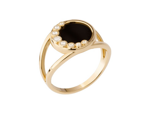 BAGUE PLAQUÉ OR - ONYX - OXYDES DE ZIRCONIUM