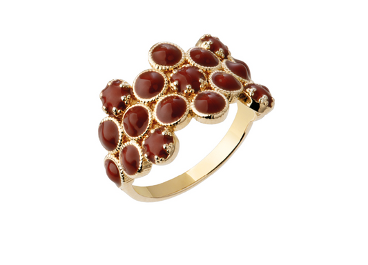 BAGUE PLAQUÉ OR - LAQUE BORDEAUX