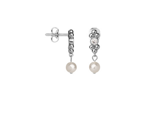BOUCLES D'OREILLES ARGENT - OXYDE ET PERLE D'IMITATION BLANCHE