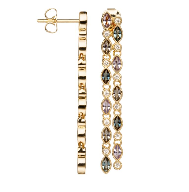 BOUCLES D'OREILLES PLAQUÉ OR - PENDANTES - OXYDES BLEU ET BLANC