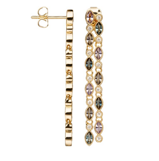 BOUCLES D'OREILLES PLAQUÉ OR - PENDANTES - OXYDES BLEU ET BLANC