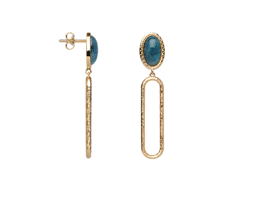 Boucles d’Oreilles Pendantes en Plaqué Or avec Apatite Bleu