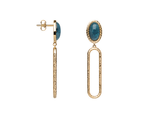 Boucles d’Oreilles Pendantes en Plaqué Or avec Apatite Bleu