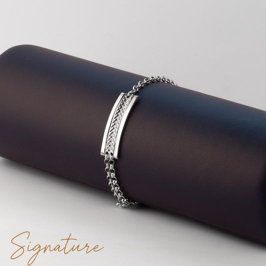 BRACELET ARGENT - HOMME - PLAQUE STRCTURÉ