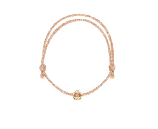 BRACELET ENFANT - LACET ROSE CLAIRE - PENDENTIF PLAQUÉ OR - FLEUR
