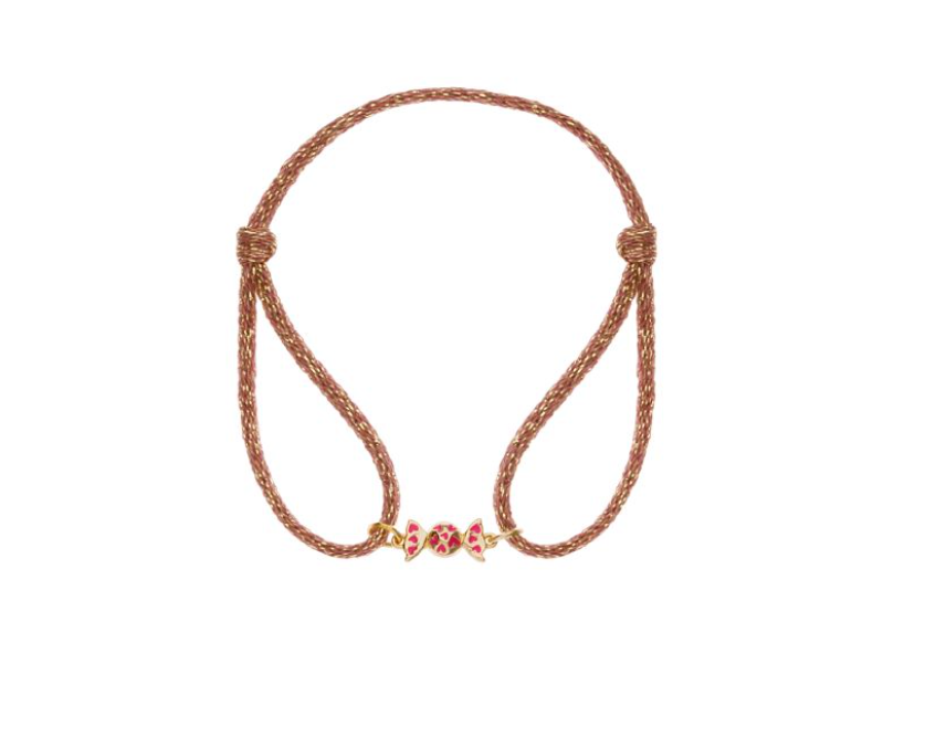 BRACELET ENFANT - LACET ROSE PAILLETÉ - PENDENTIF BONBON LAQUE ROSE