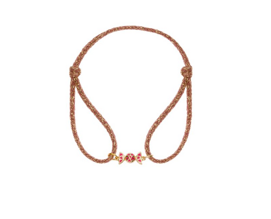 BRACELET ENFANT - LACET ROSE PAILLETÉ - PENDENTIF BONBON LAQUE ROSE